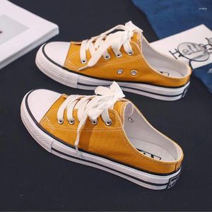 Casual Shoes Summer Low-top Shallow-mouth Canvas Half-support Women's Cloth Lazy Student Skate P411