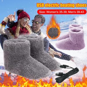 Teppiche Winter warme Schneestiefel USB -Heizung Fuß Schuhe Plüsch elektrische Hausschuhe waschbare Füße erhitzte wärmer für Männer Frauen Frauen