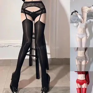 Mulheres Meias Suspensas Mulheres de Suspender com Lace Larter Belt Belt Taxa Malhas Altas Crite aberta Veja através da calcinha lingerie