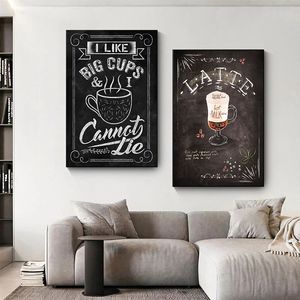 ビンテージコーヒーレシピ黒板メニューエスプレッソミルクポスターとプリントキャンバスプリント壁アート写真カフェキッチンの装飾