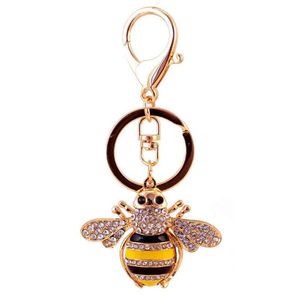 Keychains Creative lovely crystal inlaid with diamond bee car key chain women039s bag accessories metal pendant1383189