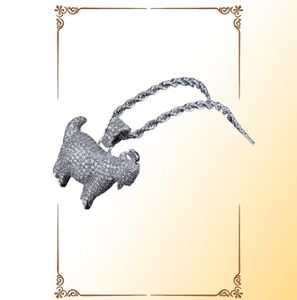 Shiny Trendy Goat Animal Pendant Necklace Charms For Men Women Gold Silver Color Cubic Zircon Hip Hop Jewelry1824765