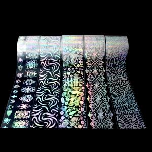 Eyeliner French Nail Art Stickers 3D Holographic Wavy Line Fruit Flower Foil Transfer Decal Laser Gradient för DIY Manicure Dekorationer