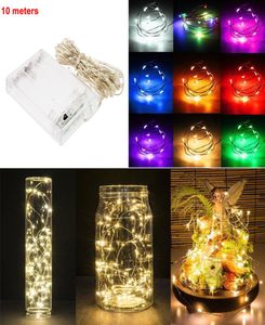 10m 100LED 3AA Batteridriven utomhus LED Silvertråd Koppartråd Fairy String Lights Christmas Wedding Party Dekorationer Garland4152913