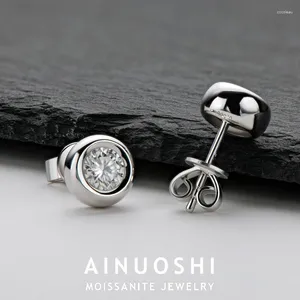 Stud Earrings AINUOSHI 5MM-6MM Bling Moissanite For Women 925 Sterling Silver Bezel Setting Bubble Earring Simple Jewelry Gift