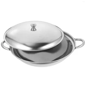 Pans Dry Pan With Lid Stainless Steel Pot Korean Cooking Non Stick Frying Wok Saute Ramen Small Tools