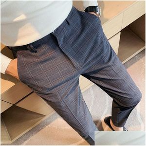 Męskie spodnie Modne i wysokiej jakości klasyczny Kombinezon Plaid Business Slim Fit Social Dress Casual Halue Men 230822 Downot Dostawa Ototeij