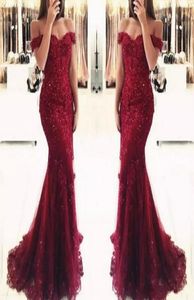 Junoesque Burgundy Lace Mermaid Prom Dresses Appliques Off the Shoulder Beaded Sequins Long Prom Gowns Evening Dresses Cheap Wear 4041861