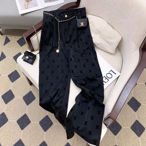 Three-dimensional Flocking Acetate Satin Wide Leg Pants Women's Summer Thin 2024 High Waist Drooping Casual Straight Pants Women's Cropped Pants