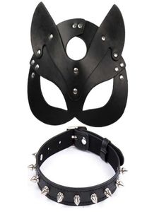 Porr fetisch huvudmask pisk bdsm bondage begränsningar pu läder katt halloween mask rollplay sex leksak för män kvinnor cosplay spel q0814055043