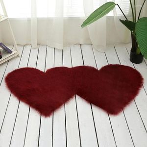 Carpets Double Heart Area Rug Soft Faux Sheepskin Fur Carpet Love Shaped Plush Rugs Mat For Home Living Room Bedroom Sofa