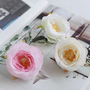 장식용 꽃 5pcs 8cm 웨딩 벽 장식을위한 인공 장미 머리 DIY 가짜 파티 용품