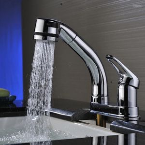 Bathroom Sink Faucets Faucet With Pull Out Sprayer Two Hole Single Handle Basin Tap Bar Hose Chrome