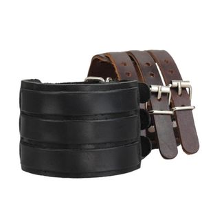 Bluelans Punk Rock New 2 Layer Belt Men äkta ko läder armband 3 spänne armband manschett armband 00JK5741065