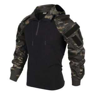 Calçados nos EUA Exército de colarinho com capuz camuflado camuflagem de combate militar masculino camisetas táticas Airsoft Paintball Camping Hunting Clothing