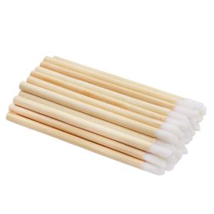 Kits 100/200PCS Lip Wands Factory Ecofriendly Nylon Hair Disposable Makeup Lip Brush Applicator with Bamboo Wood Handles