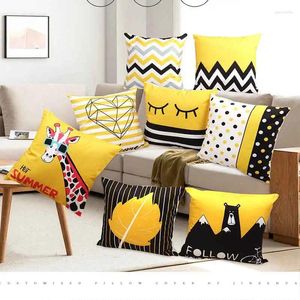 Pillow Creative Yellow Black Geometry Letters Cover Case Soft Velvet Car Sofa Bedside Pillowcase 40X40 45X45 50X50CM