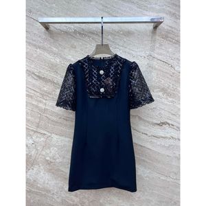 2024 Women's Clothing Sequined Cutout Black Dress Spring Summer New 411