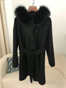 Doğal tilki kürk yakalı ceket kadınlar 2024 yeni gerçek kürk ceket bahar kış kış kapüşonlu kemer cep gevşek dış giyim süveteri