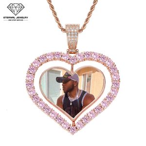 Fine Custom Hip Hop S Sier 9K 10K 14K Gold Pure White Yellow Moissanite Diamond Gem Photo Frame Heart Pendant Necklace