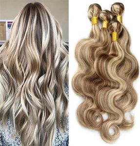 Piano Color Body Wave Human Hair Bundles With With Lace Closure Brown And Blonde Hair 3 Bundles 1030 Inch80127001406904