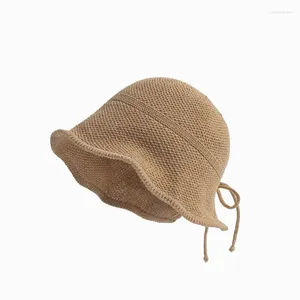 Berets WeMe Cotton And Linen Braided Kids Sun Hats With Strap Retro Korean Big Rim Sunscreen Cap