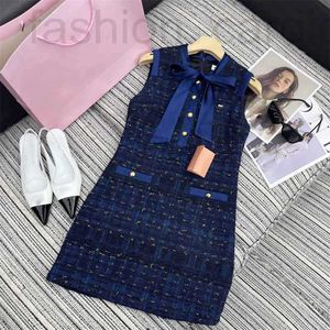 Basic & Casual Dresses Designer 2024 Spring Elegant and Elegant Style Bow Tie Thick Tweed Tank Top Dress for Women REIM