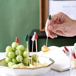 Forks usa e getta in bambù di bambù creativo Babbo Natale di Natale Sceentiti di frutta decorativa per decorazioni per dessert decorazioni