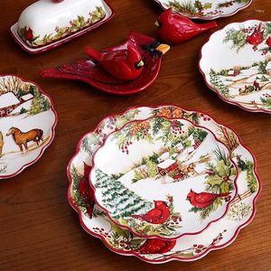 Teller Weihnachtsfeier Ceramictableware Set hochgradig Unterglasur Colored Western Dining Plate Festival Dinner Party Besteck Dekorative