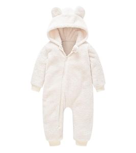 Spädbarn nyfödda babykläder faux pälsrockar rompers för flickor pojkar bär vinter varma tjocka snöar huva förtjockad kappa jumpsuit 209977821