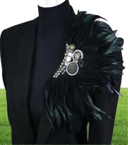 Boutonniere Clips Collar Brosch Pin Wedding Busseness Suits Banket Brosch Black Feather Anchor Flower Corsage Party Bar Singer LJ7282919