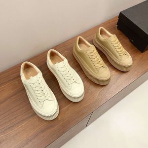 High End Quality 2024 Genuine Leather Small White Women's Thick Sole Biscuit Board Shoes, Sponge Cake Casual Shoes