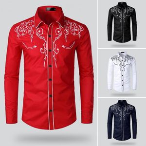 Camisa top bordou a camisa de cowboy ocidental com gola de lapela slim fit design para homens top casual de manga longa para cowboys elegantes