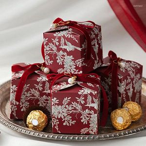 Hediye sargısı kare şeker kutusu kurabiyeleri çikolata ambalaj çanta ile şerit inci düğün bebek duş doğum günü partisi hediyeler sarma kutular