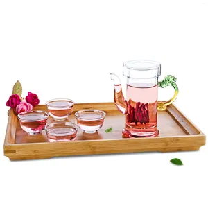 Zestawy herbaciarni egzotyczne małe czajnicze z filtrem 4PC szklane miski bambusowa taca
