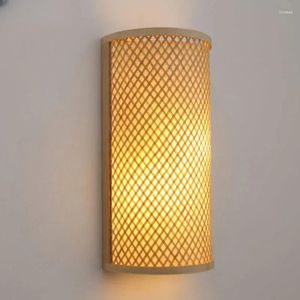 Wall Lamp Traditional Bamboo Lights Retro Lamps For Bedroom Corridor El Restaurant Decor Light Fixtures Hand-woven Luminaire
