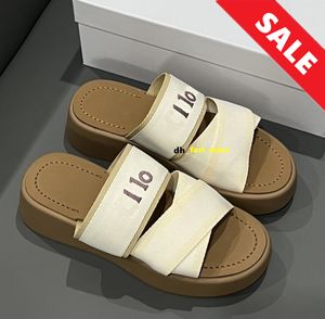 Designer Sandals Mila slide chunky sole with a linen upper Letter embroidery Sandals Platform Slides Fashion Luxury Womens Summer Beach Shoes Slippers 2024 mules