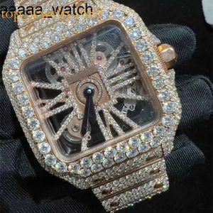 3 카터 다이아몬드 시계 스타일 스켈레톤 VVS Moissanite Wristwatch Pass 테스트 ETA Sapphire Rose Gold 자동 아이스 아웃 시계 Cy