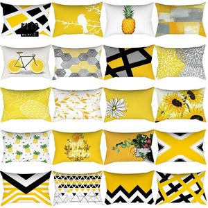 Pillow Nordic Style Abstract Geometric Printed Linen Cotton Cover Yellow Lines Decorative Sofa Throw Case Almofadas