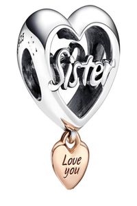 Älskar dig systerhjärta 925 Sterling Silver Charm Dangle Moments Family for Fit Charms Women Dotter Armband smycken 782244C00 ANDY JEWEL7757157