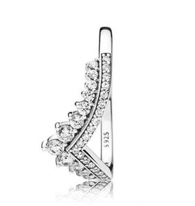 Clear Cz Diamond Princess Wish Ring Set Original Box per 925 anelli CZ in argento sterling femminile Rings a corona di nozze 5230126295i1125596