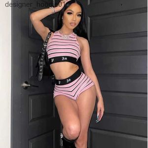 Women's Tracksuits american sexy women tracksuits pa designer set fashion stripes two piece quick dried sleless vest comfortable shorts womens clothing C240413