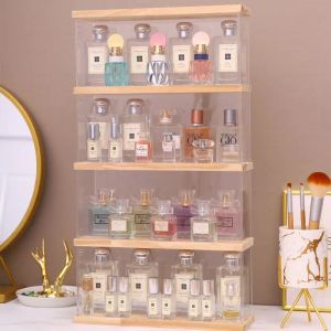 Decals Large Capacity Perfume Storage Box Toys Display Stand 2/4 Layers Nail Polish Perfume Box Sundries Storage Box Jewelry Shelf