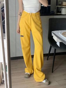 Jeans femininos Amarelo Cantura alta Mulheres heterossexuais namorado vintage Leggy Wide Len Lenim calça jeans 2024