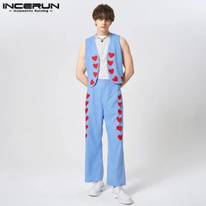 مجموعات نمط أزياء الشارع غير الرسمية بدلة أزياء Incerun Mens Love Pattern Printed Short Cardigan Pantcoat Pants Sets من قطعتين S-5XL 240402