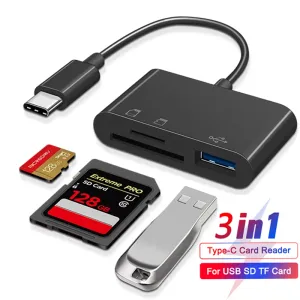 3in1 Type-C Micro Adapter TF CF SD Memory Card Reader USB-C för MacBook Huawei Samsung Xiaomi OTG Writer Compact Flash