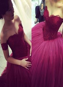 Burgundy Quinceanera Dresses Ball Gown Off Shoulder 2019 Sweet 16 Dresses Full Lace Top Gowns Plus Size Vestidos De 154895840
