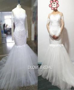 New Arrival Romantic Lace Tulle Mermaid Wedding Dresses with Long Sleeves Illusion See Through Bridal Gown Sexy Vestido De Novia R4806016