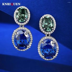 Cangolamento di orecchini incantesimi 925 argento vero 8 mm 10mm Tanzanite Green Tourmaline per Women Lab Diamond Gemstone Wedding Fine Jewel