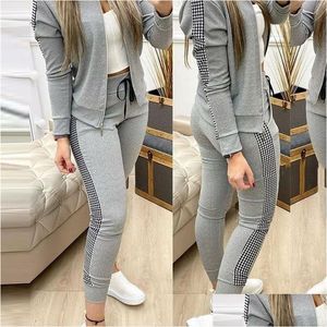 Frauen Tracksuits Damen Frauen zweiteilige Outfits Autumn Trainingsanzug Reißverschluss Top und Hosen Freizeitsportanzug Winter 2 Drop Lieferung DHH8M